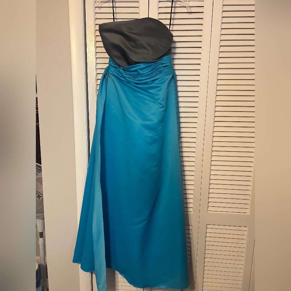 Black and Blue Spaghetti Strap Prom Gown
